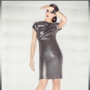 Escada Metallic Silver Shift Cocktail Party Mini Dress - Size 42 - L